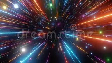 抽象超空间背景。 光的速度，霓虹发光的光线和恒星的运动。 穿过星星。 4k环